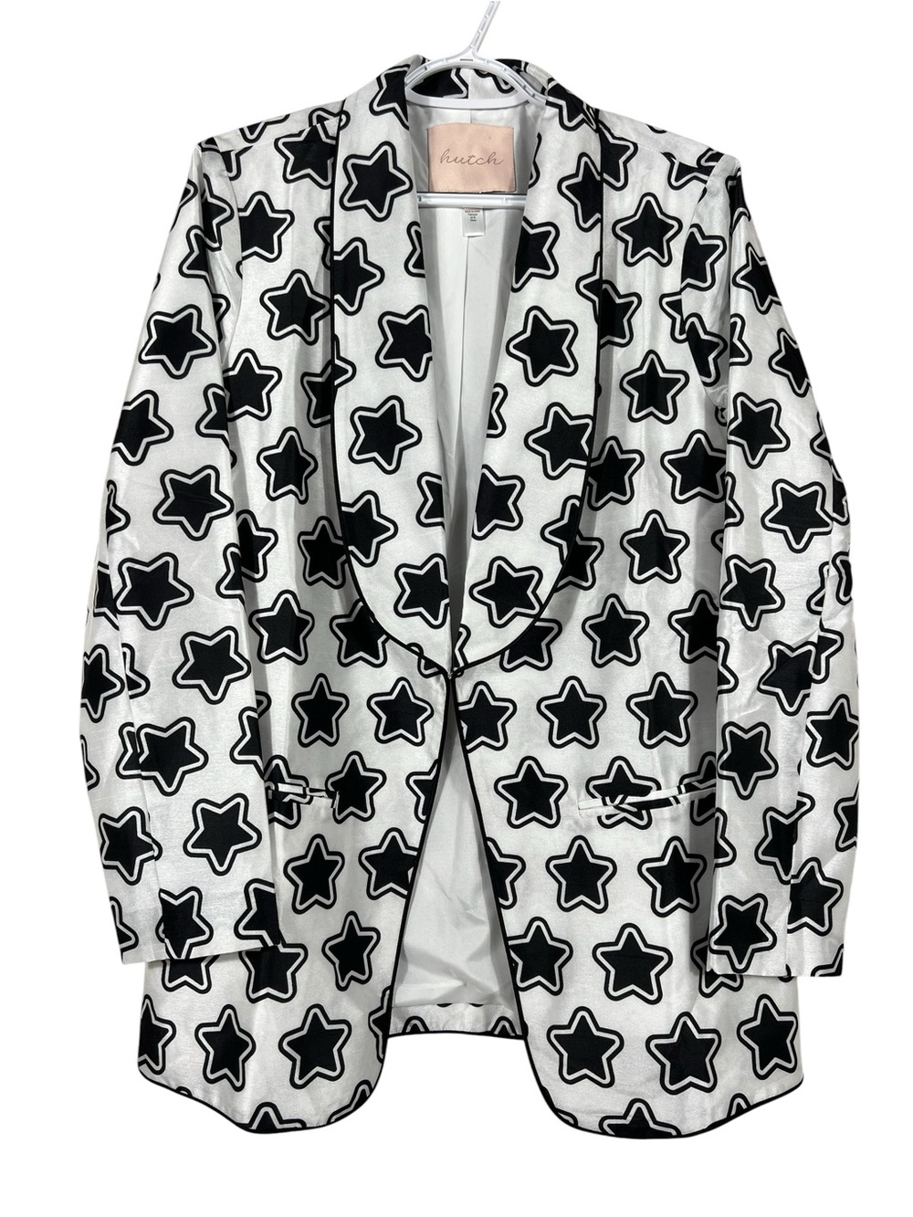 HUTCH ANTHROPOLOGIE SHANTUNG black and white STAR PRINT BLAZER size MEDIUM EUC